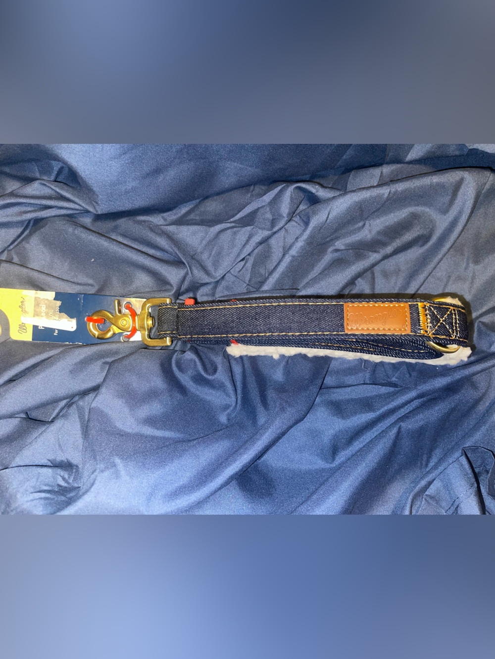 Wrangler Denim Blue and Brown Dog Leash with Brass Clip